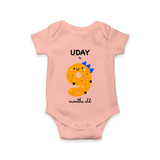 Celebrate The Ninth Month Birthday Custom Romper, Featuring with your Baby's name - PEACH - 0 - 3 Months Old (Chest 16")