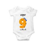 Celebrate The Ninth Month Birthday Custom Romper, Featuring with your Baby's name - WHITE - 0 - 3 Months Old (Chest 16")