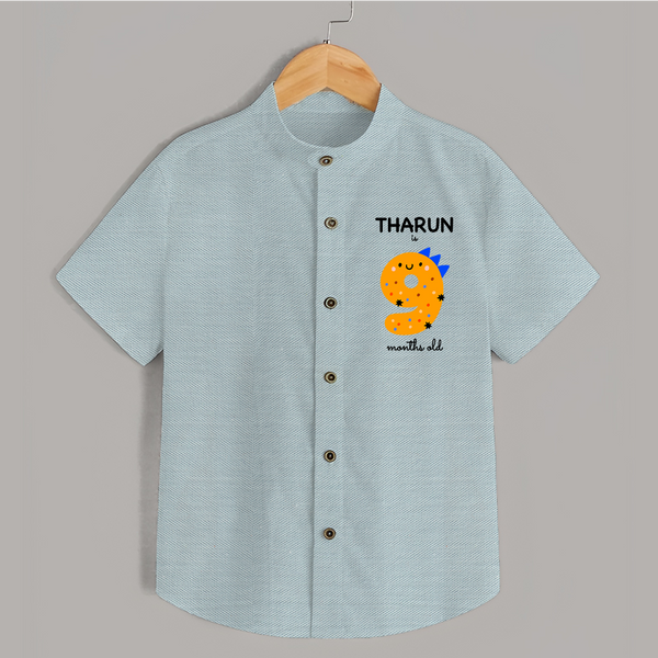 Milestone Shirt for 9th Month | Soft Cotton Personalized Shirt | Unisex Design - ARCTIC BLUE - 0 - 6 Months Old (Chest 23")