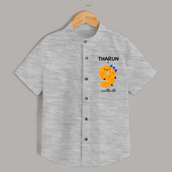 Milestone Shirt for 9th Month | Soft Cotton Personalized Shirt | Unisex Design - GREY - 0 - 6 Months Old (Chest 23")