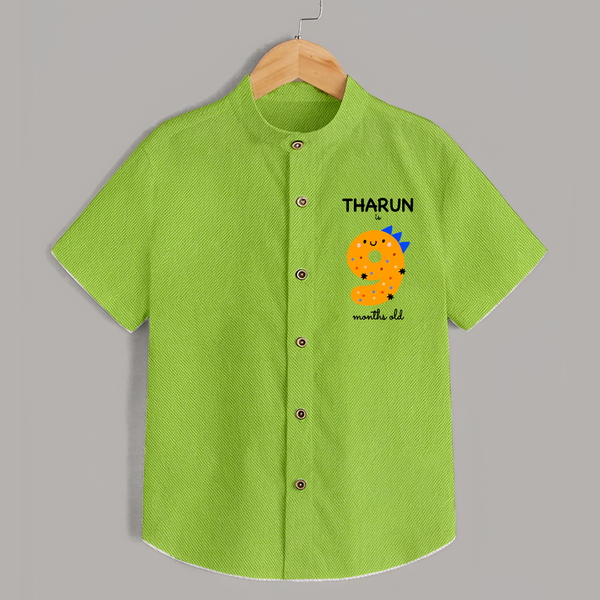Milestone Shirt for 9th Month | Soft Cotton Personalized Shirt | Unisex Design - LIME GREEN - 0 - 6 Months Old (Chest 23")