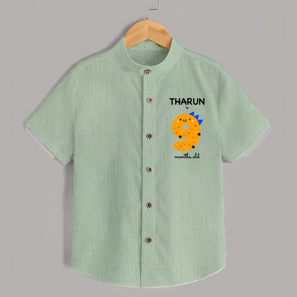 Milestone Shirt for 9th Month | Soft Cotton Personalized Shirt | Unisex Design - MINT GREEN - 0 - 6 Months Old (Chest 23")