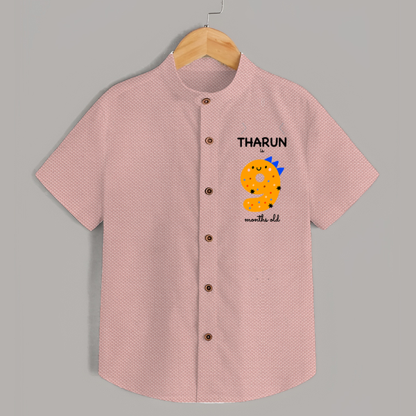 Milestone Shirt for 9th Month | Soft Cotton Personalized Shirt | Unisex Design - PEACH - 0 - 6 Months Old (Chest 23")