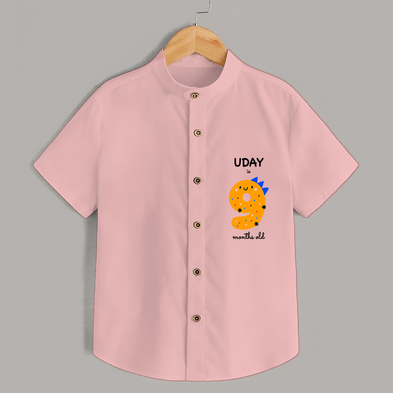 Celebrate The Ninth Month Birthday Custom Shirt, Featuring with your Baby's name - PEACH - 0 - 6 Months Old (Chest 21")