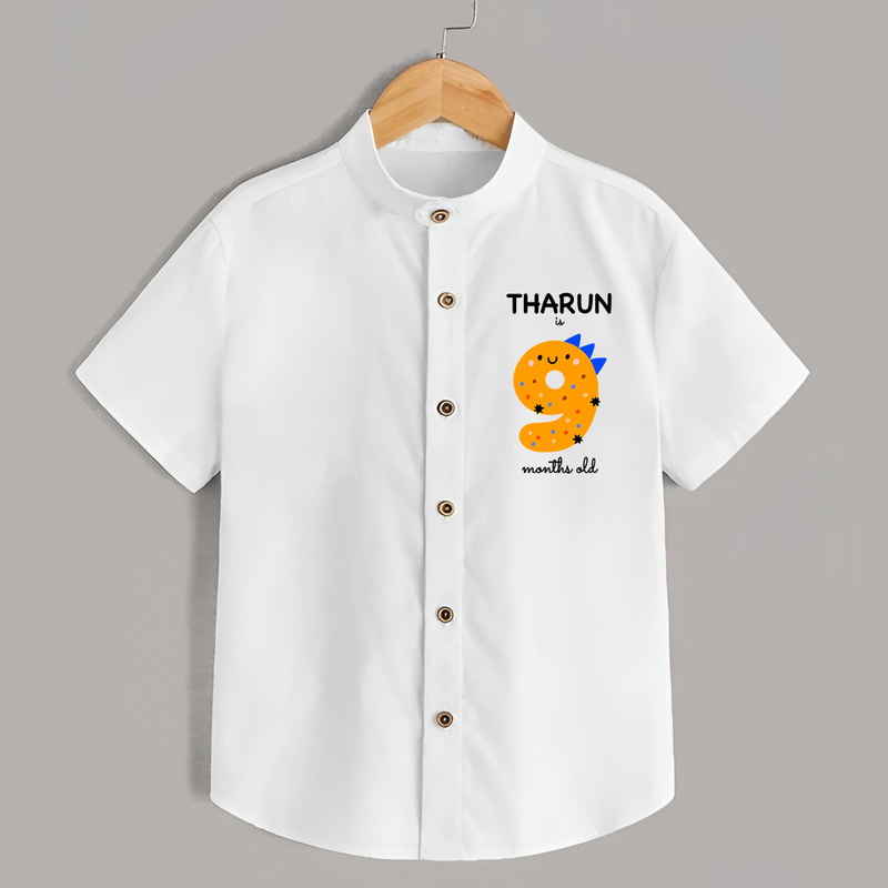Milestone Shirt for 9th Month | Soft Cotton Personalized Shirt | Unisex Design - WHITE - 0 - 6 Months Old (Chest 23")