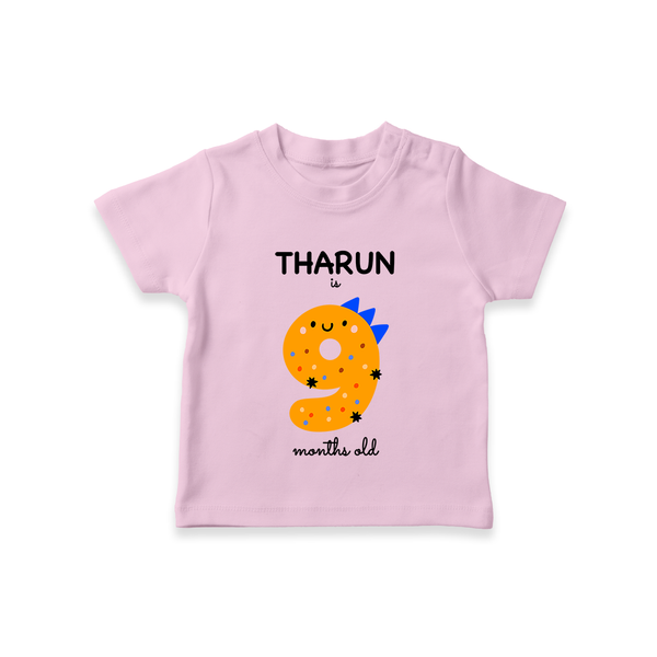 Milestone T-Shirt for 9th Month | Soft Cotton Personalized T-Shirt | Unisex Design - BABY PINK - 0-5 Months Old (Chest 17")