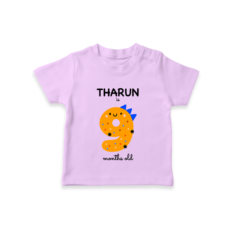 Milestone T-Shirt for 9th Month | Soft Cotton Personalized T-Shirt | Unisex Design - LILAC - 0-5 Months Old (Chest 17")