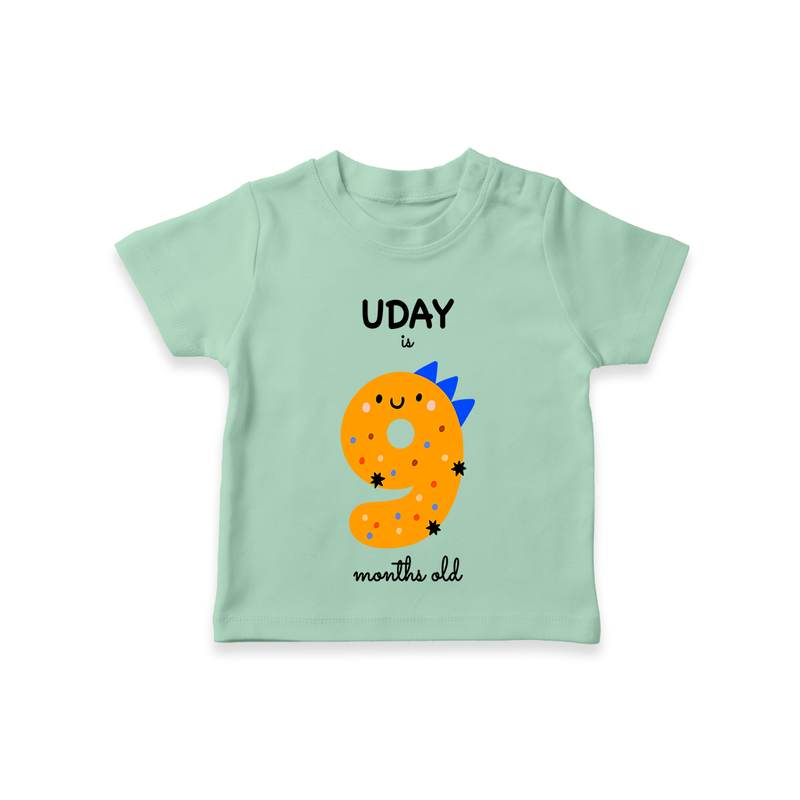 Celebrate The Ninth Month Birthday Custom T-Shirt, Featuring with your Baby's name - MINT GREEN - 0 - 5 Months Old (Chest 17")