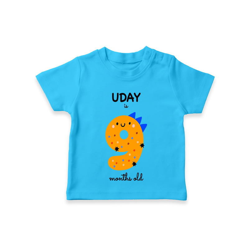 Celebrate The Ninth Month Birthday Custom T-Shirt, Featuring with your Baby's name - SKY BLUE - 0 - 5 Months Old (Chest 17")