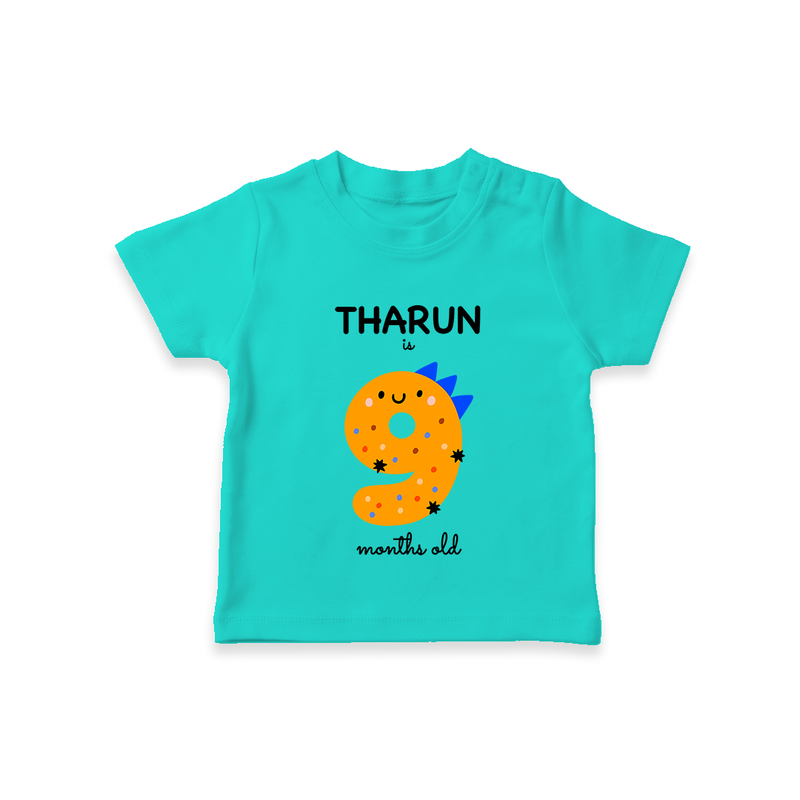 Milestone T-Shirt for 9th Month | Soft Cotton Personalized T-Shirt | Unisex Design - TEAL - 0-5 Months Old (Chest 17")