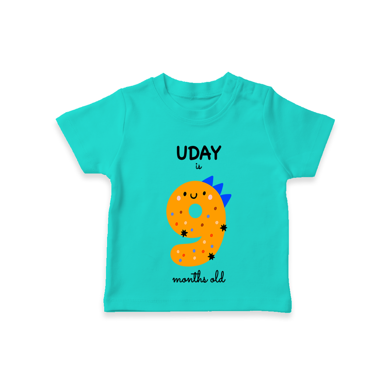 Celebrate The Ninth Month Birthday Custom T-Shirt, Featuring with your Baby's name - TEAL - 0 - 5 Months Old (Chest 17")