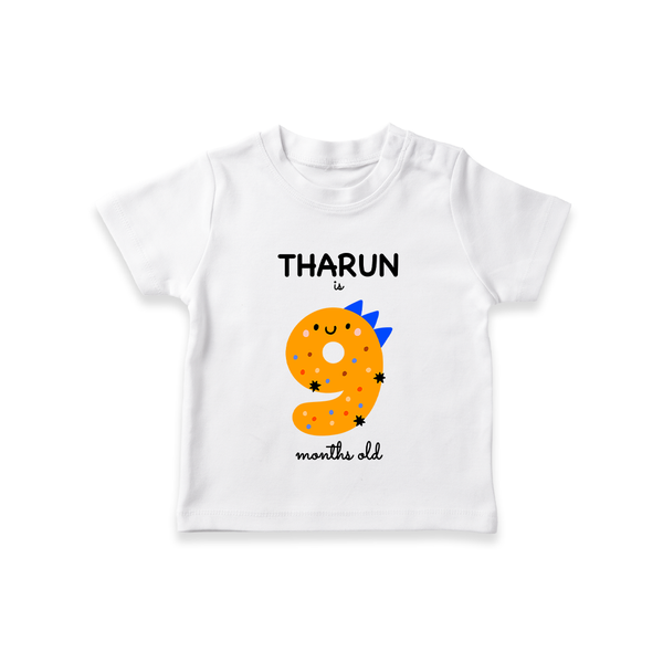 Milestone T-Shirt for 9th Month | Soft Cotton Personalized T-Shirt | Unisex Design - WHITE - 0-5 Months Old (Chest 17")