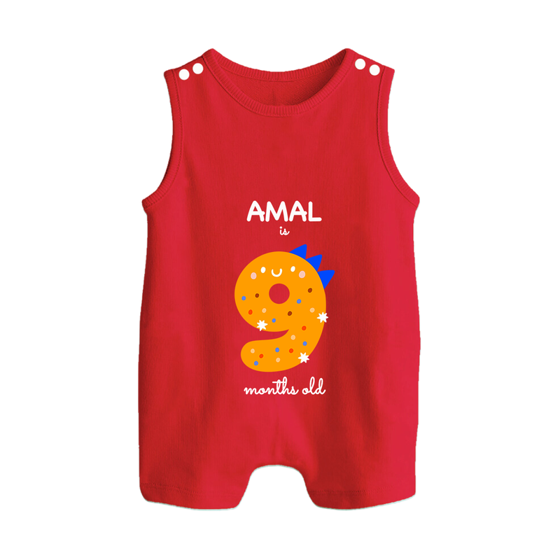 Milestone Romper Suit/ Sleeveless Romper for 9th Month | Soft Cotton Personalized Romper Suit/ Sleeveless Romper | Unisex Design - RED - 0 - 5 Months Old (Chest 18")