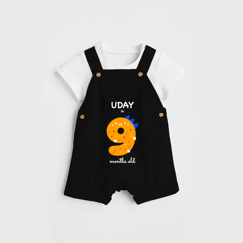 Celebrate The Ninth Month Birthday Custom Dungaree, Featuring with your Baby's name - BLACK - 0 - 5 Months Old (Chest 17")