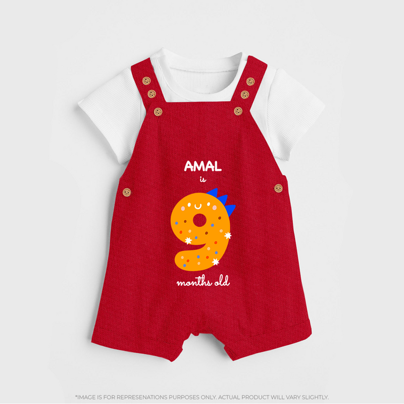 Celebrate Your Baby's 9-Month Journey With Our Beautifully Customized Baby Dungaree Set, Perfect For Capturing Magical Memories - RED - 0 - 5 Months Old (Chest 18")