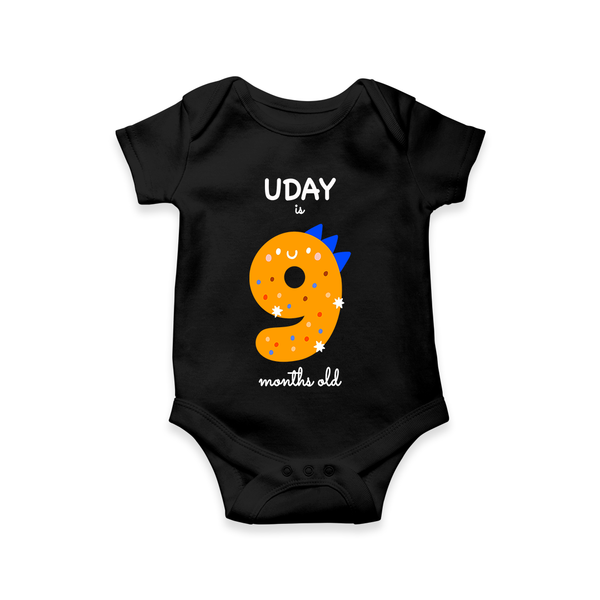 Celebrate The Ninth Month Birthday Custom Romper, Featuring with your Baby's name - BLACK - 0 - 3 Months Old (Chest 16")