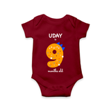 Celebrate The Ninth Month Birthday Custom Romper, Featuring with your Baby's name - MAROON - 0 - 3 Months Old (Chest 16")