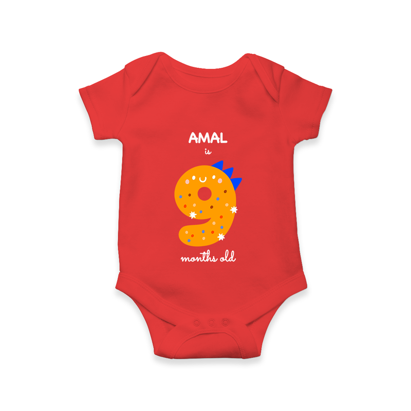 Celebrate Your Baby's 9-Month Journey With Our Beautifully Customized Baby Romper, Perfect For Capturing Magical Memories - RED - 0 - 3 Months Old (Chest 16")