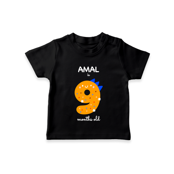 Milestone T-Shirt for 9th Month | Soft Cotton Personalized T-Shirt | Unisex Design - BLACK - 0-5 Months Old (Chest 17")