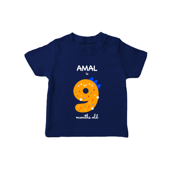 Milestone T-Shirt for 9th Month | Soft Cotton Personalized T-Shirt | Unisex Design - NAVY BLUE - 0-5 Months Old (Chest 17")