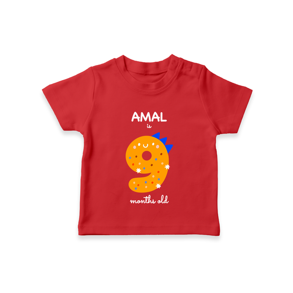 Milestone T-Shirt for 9th Month | Soft Cotton Personalized T-Shirt | Unisex Design - RED - 0-5 Months Old (Chest 17")