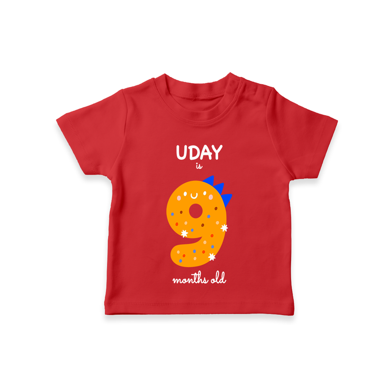 Celebrate The Ninth Month Birthday Custom T-Shirt, Featuring with your Baby's name - RED - 0 - 5 Months Old (Chest 17")