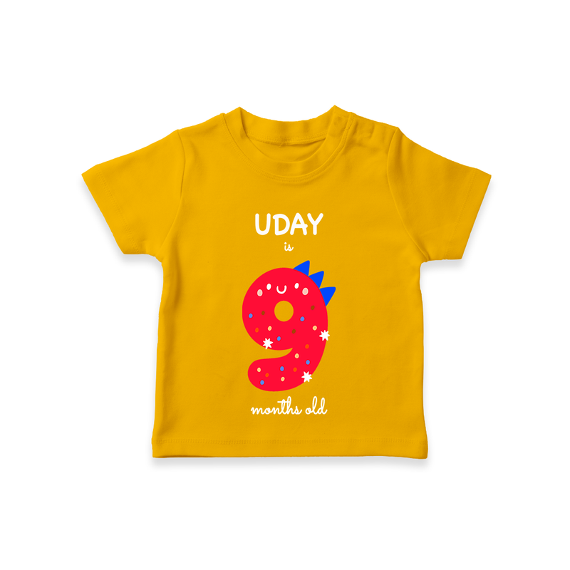Celebrate The Ninth Month Birthday Custom T-Shirt, Featuring with your Baby's name - CHROME YELLOW - 0 - 5 Months Old (Chest 17")