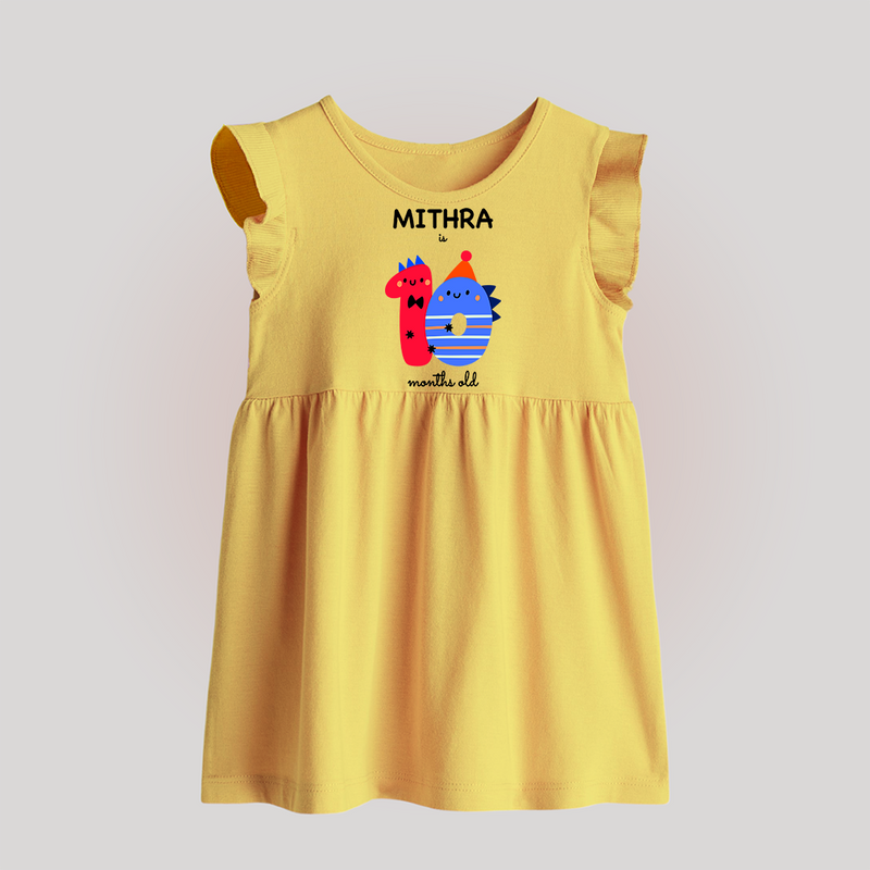 Milestone Baby Frock for 10th Month | Soft Cotton Personalized Baby Frock | Unisex Design - PASTEL YELLOW - 0 - 3 Months Old (Chest 17")