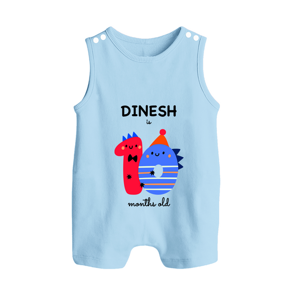 Milestone Romper Suit/ Sleeveless Romper for 10th Month | Soft Cotton Personalized Romper Suit/ Sleeveless Romper | Unisex Design - BABY BLUE - 0 - 5 Months Old (Chest 18")