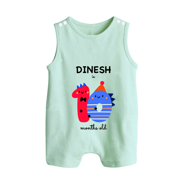 Milestone Romper Suit/ Sleeveless Romper for 10th Month | Soft Cotton Personalized Romper Suit/ Sleeveless Romper | Unisex Design - MINT GREEN - 0 - 5 Months Old (Chest 18")