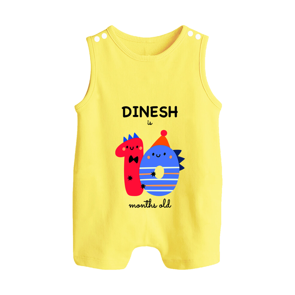 Milestone Romper Suit/ Sleeveless Romper for 10th Month | Soft Cotton Personalized Romper Suit/ Sleeveless Romper | Unisex Design - PASTEL YELLOW - 0 - 5 Months Old (Chest 18")