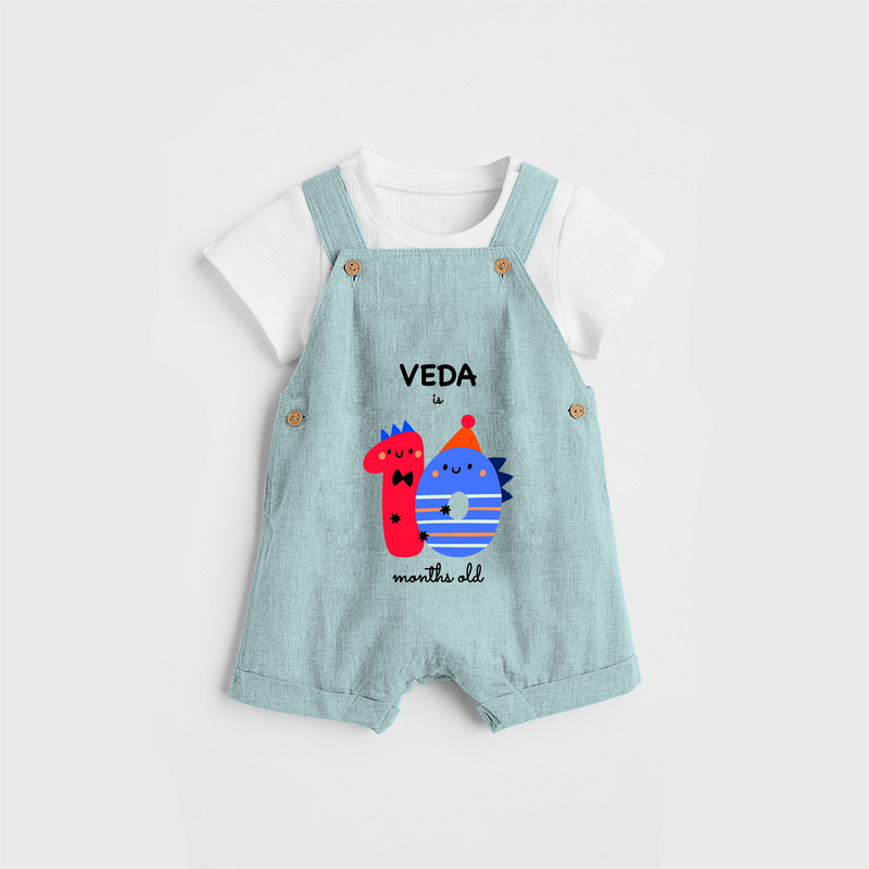 Celebrate The Tenth Month Birthday Custom Dungaree, Featuring with your Baby's name - ARCTIC BLUE - 0 - 5 Months Old (Chest 17")
