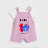 Milestone Dungaree Set for 10th Month | Soft Cotton Personalized Dungaree Set | Unisex Design - BABY PINK - 0 - 5 Months Old (Chest 18")