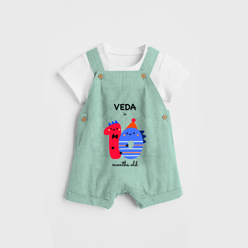 Celebrate The Tenth Month Birthday Custom Dungaree, Featuring with your Baby's name - LIGHT GREEN - 0 - 5 Months Old (Chest 17")