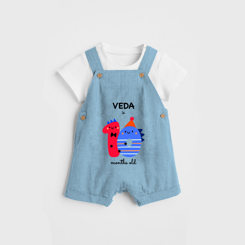Celebrate The Tenth Month Birthday Custom Dungaree, Featuring with your Baby's name - SKY BLUE - 0 - 5 Months Old (Chest 17")