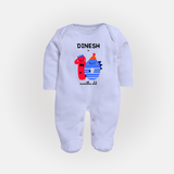 Milestone Full Sleeve Bodysuit/ Sleep Suit/ Jumpsuit for 10th Month | Soft Cotton Personalized Full Sleeve Bodysuit/ Sleep Suit/ Jumpsuit | Unisex Design - BABY BLUE - New Born (Chest 7.5")