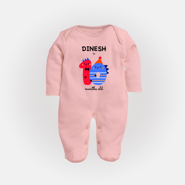 Milestone Full Sleeve Bodysuit/ Sleep Suit/ Jumpsuit for 10th Month | Soft Cotton Personalized Full Sleeve Bodysuit/ Sleep Suit/ Jumpsuit | Unisex Design - BABY PINK - New Born (Chest 7.5")