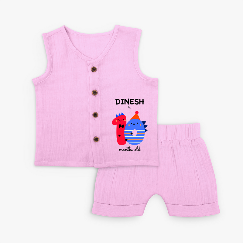 Milestone Jabla Set for 10th Month | Soft Cotton Personalized Jabla Set | Unisex Design - BABY PINK - 0 - 3 Months Old (Chest 9.8")