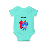 Celebrate The Tenth Month Birthday Custom Romper, Featuring with your Baby's name - ARCTIC BLUE - 0 - 3 Months Old (Chest 16")