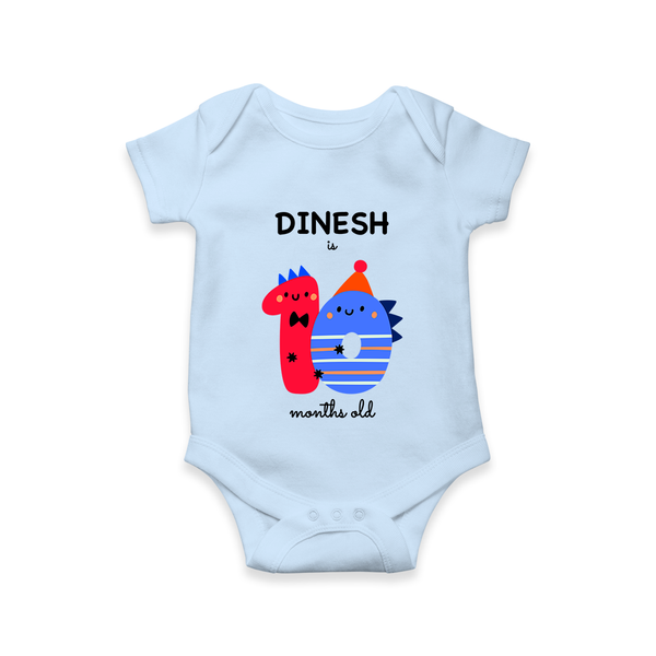 Milestone Romper for 10th Month | Soft Cotton Personalized Romper/Onesie | Unisex Design - BABY BLUE - New Born (Chest 14")