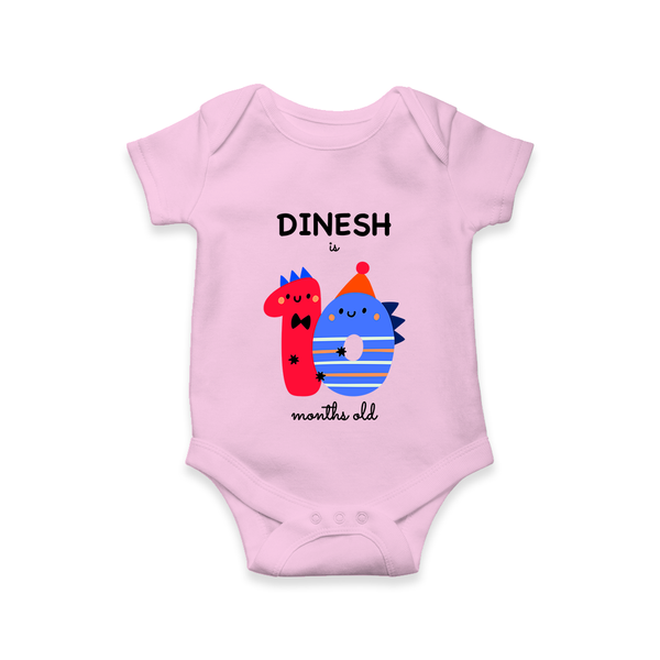 Milestone Romper for 10th Month | Soft Cotton Personalized Romper/Onesie | Unisex Design - BABY PINK - New Born (Chest 14")