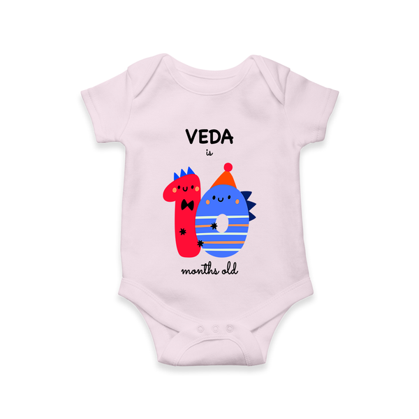 Celebrate The Tenth Month Birthday Custom Romper, Featuring with your Baby's name - BABY PINK - 0 - 3 Months Old (Chest 16")