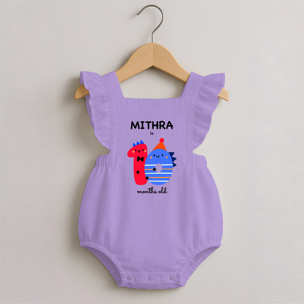 Milestone Romper Frock for 10th Month | Soft Cotton Personalized Romper Frock | Unisex Design - LILAC - 0 - 3 Months Old (Chest 19")