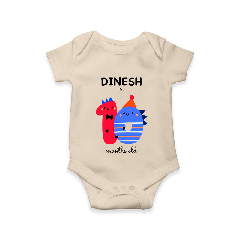Milestone Romper for 10th Month | Soft Cotton Personalized Romper/Onesie | Unisex Design - IVORY - New Born (Chest 14")