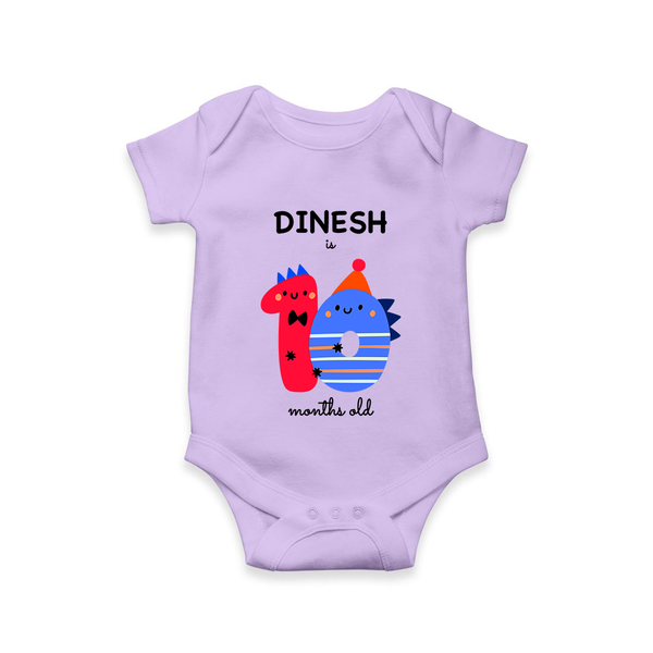 Milestone Romper for 10th Month | Soft Cotton Personalized Romper/Onesie | Unisex Design - LILAC - New Born (Chest 14")
