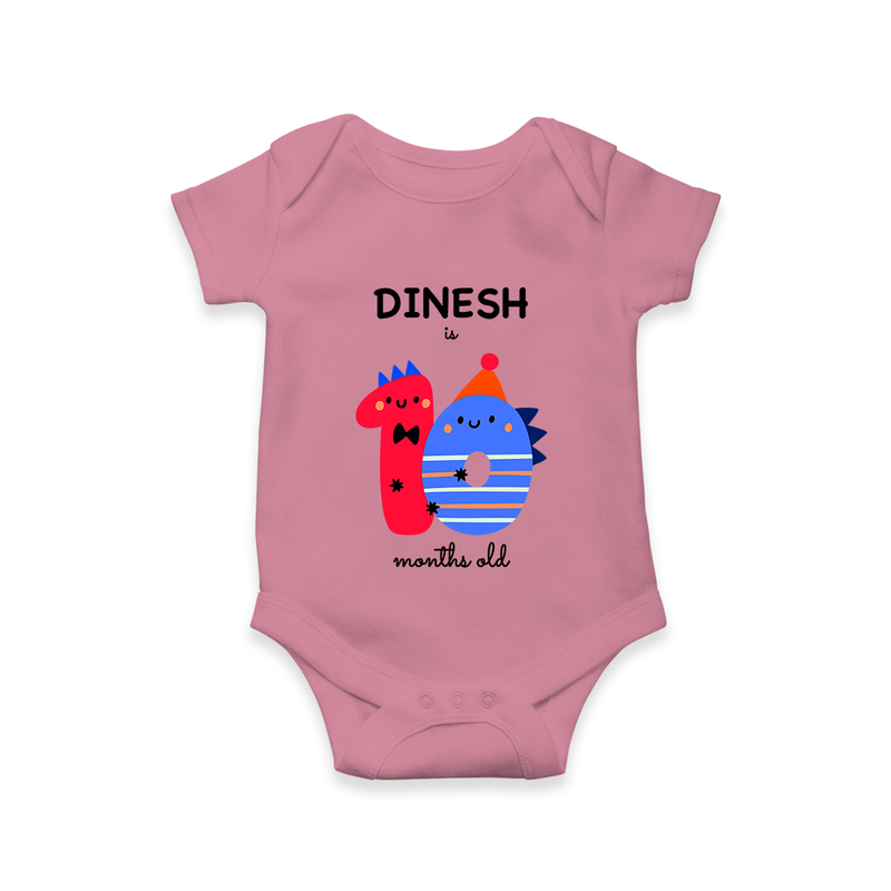 Milestone Romper for 10th Month | Soft Cotton Personalized Romper/Onesie | Unisex Design - ONION - New Born (Chest 14")