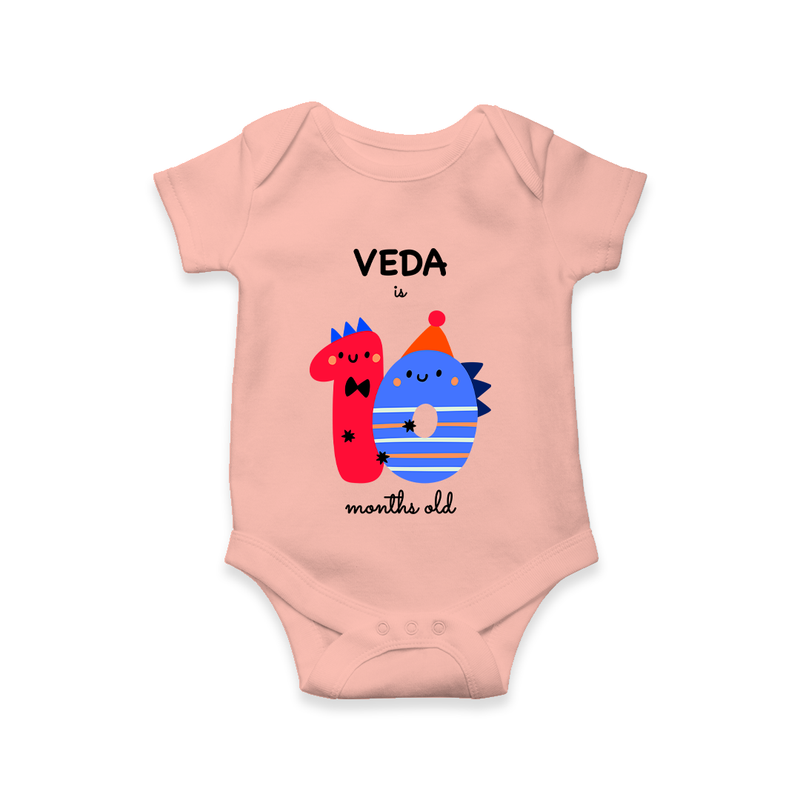 Celebrate The Tenth Month Birthday Custom Romper, Featuring with your Baby's name - PEACH - 0 - 3 Months Old (Chest 16")