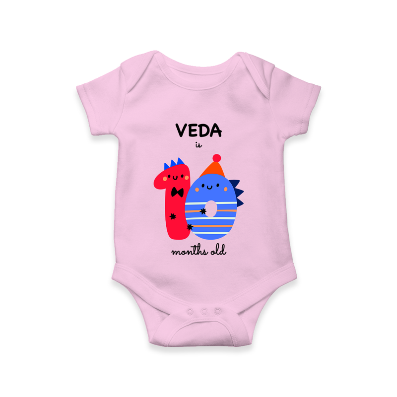 Celebrate The Tenth Month Birthday Custom Romper, Featuring with your Baby's name - PINK - 0 - 3 Months Old (Chest 16")