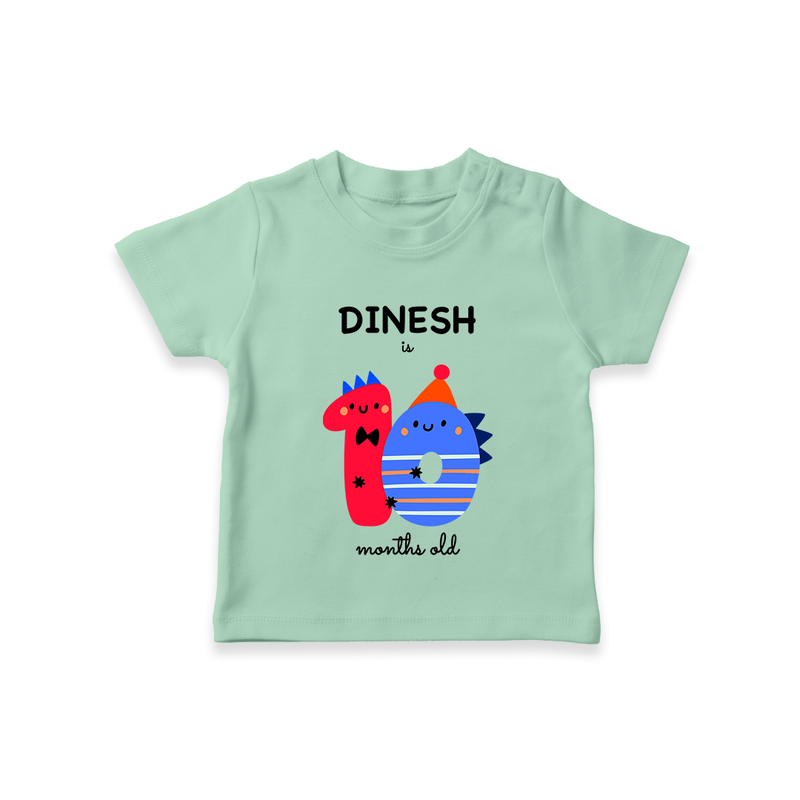 Milestone T-Shirt for 10th Month | Soft Cotton Personalized T-Shirt | Unisex Design - MINT GREEN - 0-5 Months Old (Chest 17")