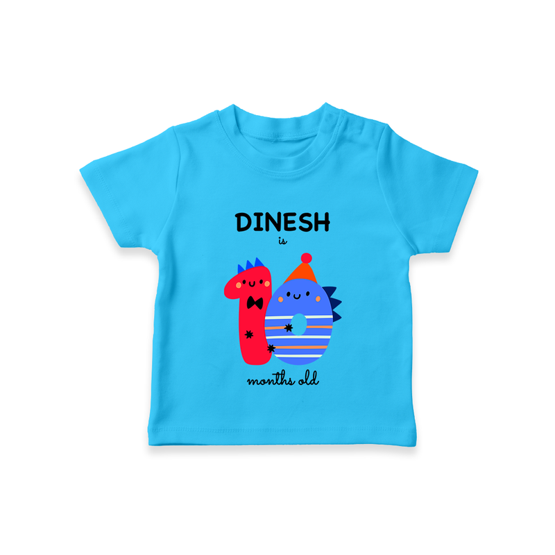 Milestone T-Shirt for 10th Month | Soft Cotton Personalized T-Shirt | Unisex Design - SKY BLUE - 0-5 Months Old (Chest 17")